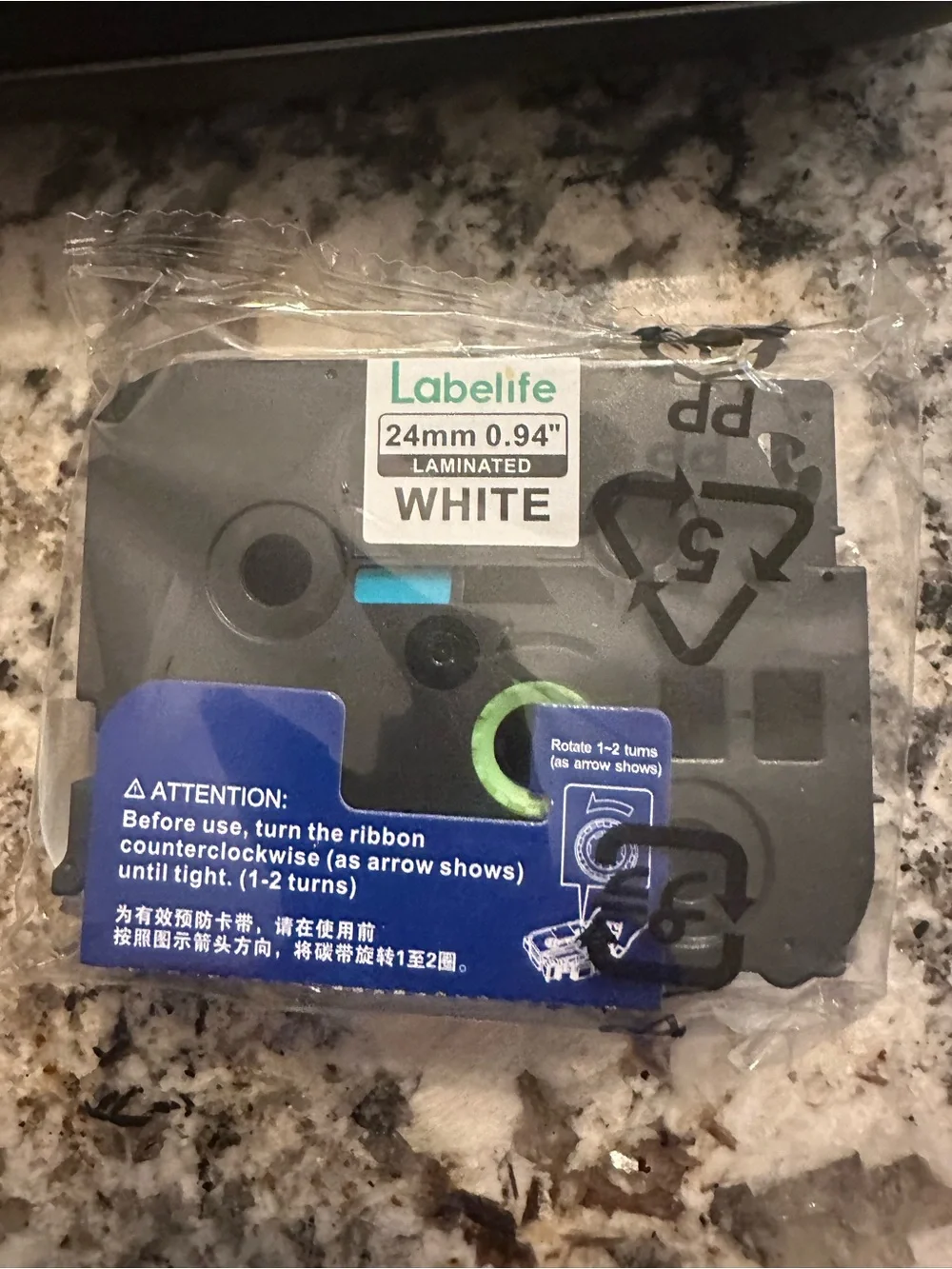Brother Labelife 24mm Laminated Label Tape Cartridge - Black & White